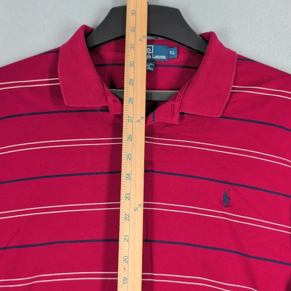 Polo‎ Ralph Lauren Polo Shirt Mens XL Red Striped Pima Cotton Long Sleeve Casual